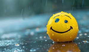 Preview wallpaper ball, smiley, smile, rain, drops