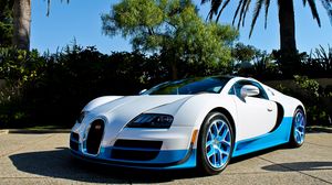 Preview wallpaper bugatti, veyron, vitesse, blue, palm trees